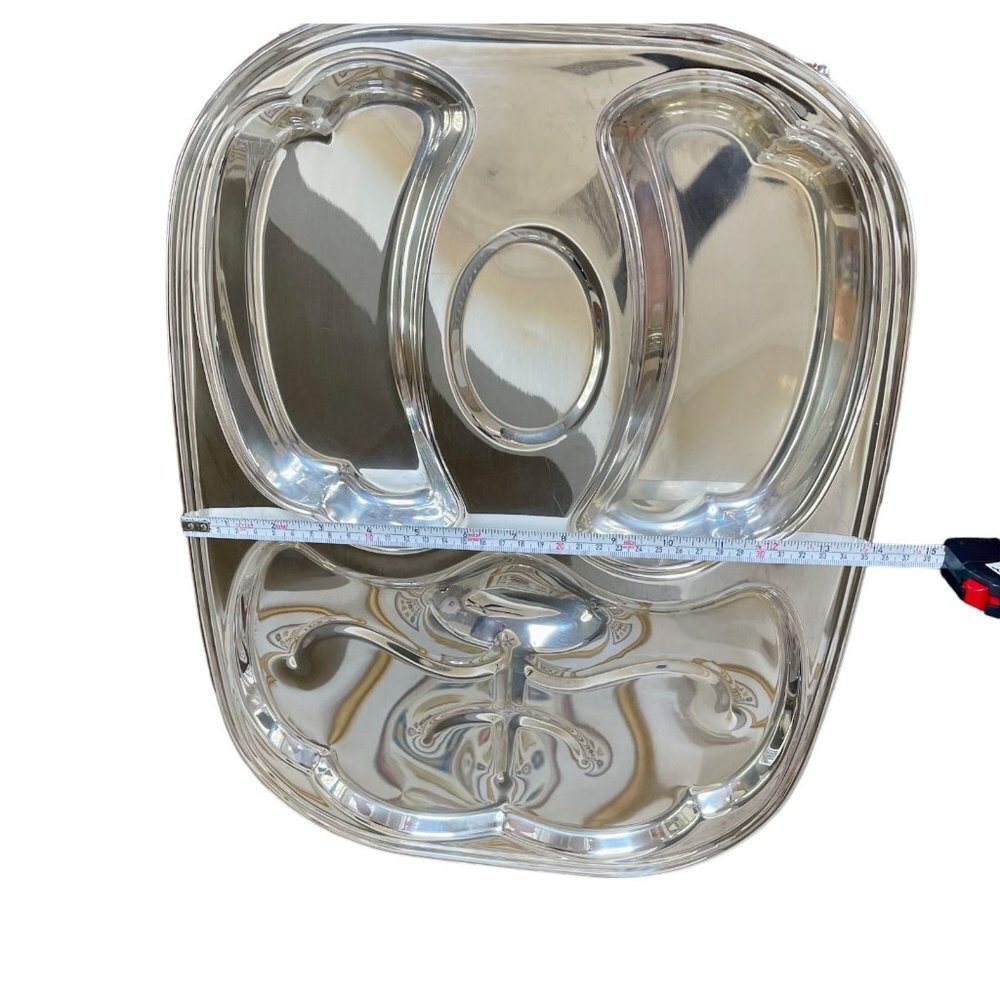 Silver Plated Footed Meat Platter Tray With Compartments and Juice Vein Well - Picture 6 of 8